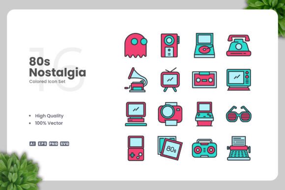 80s Nostalgia Color Icons for Modern Design