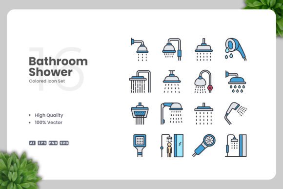 Bathroom Shower Color Icons: A Simple and Clean Design for Every Project