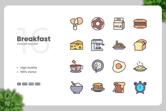 Breakfast Color Icons for Modern Design Projects