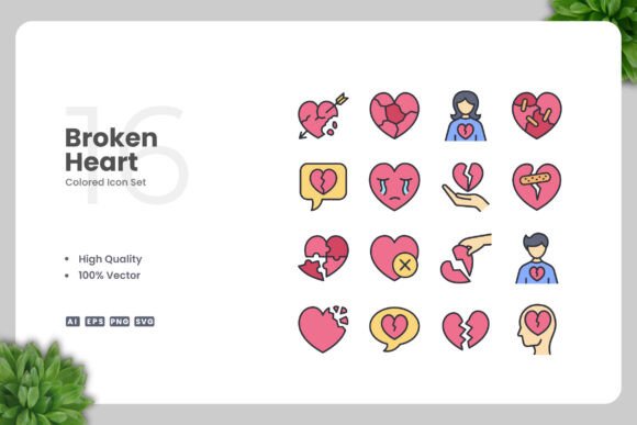Broken Heart Color Icons for Creative Projects