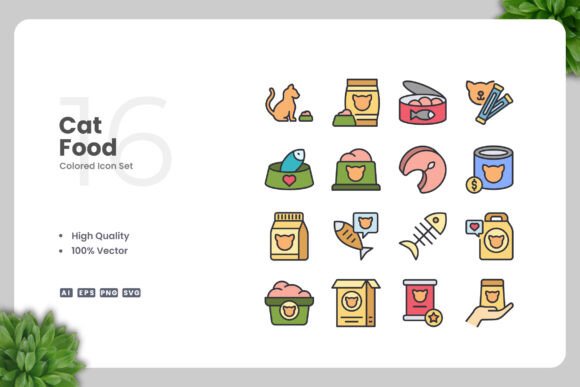 Cat Food Color Icons: Simple and Stylish