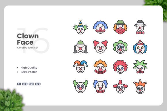 Clown Face Color Icons for Creative Projects