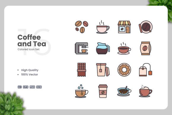 Coffee and Tea Color Icons for Streamlined Design Workflows