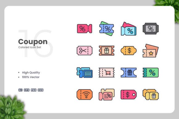 Coupon Color Icons for Creative Projects