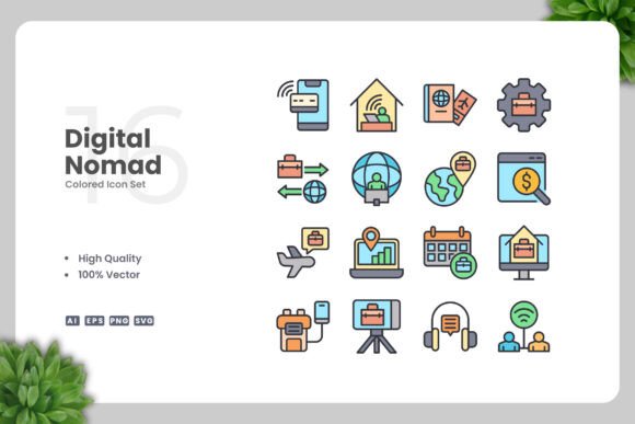 Digital Nomad Colored Icons for Streamlined Design Workflows