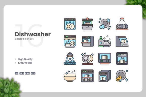 Dishwasher Colored Icons: A Versatile Design Resource for Modern Projects