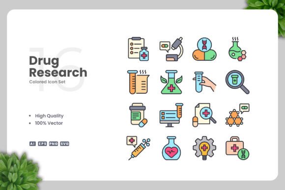 Drug Research Colored Icons for Modern Design Needs