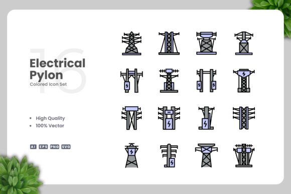 Electrical Pylon Color Icons: A Versatile Design Solution for Modern Projects