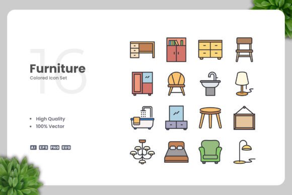Furniture Colored Icons for Modern Design Projects