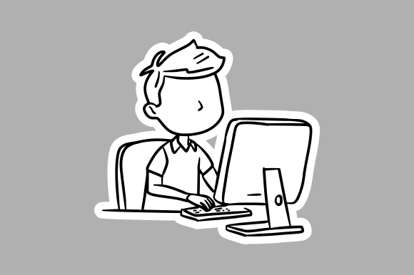 Hand-Drawn Kid Using Computer: A Versatile Creative Asset