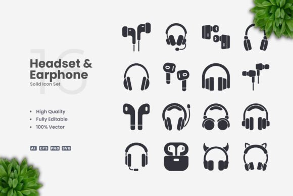 Headset and Earphone Solid Icons for Modern Design Needs