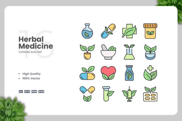Herbal Medicine Colored Icons for Modern Design Projects