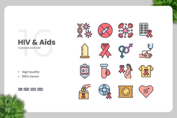 HIV Aids Colored Icons: A Versatile Design Solution for Modern Communication