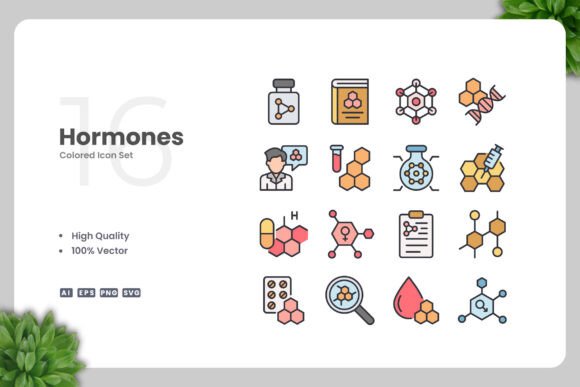 Hormones Colored Icons for Creative Projects