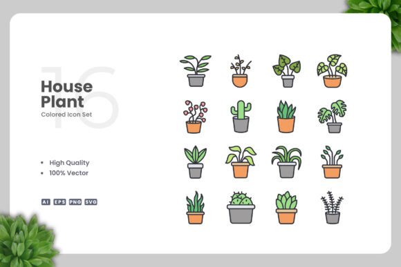 House Plant Colored Icons: A Versatile Design Solution for Modern Creatives