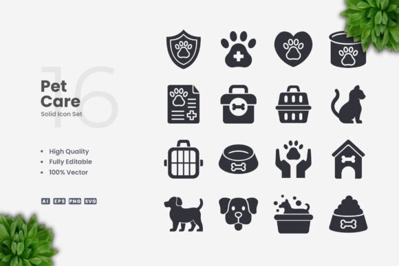 Pet Care Solid Icons for Modern Design Projects